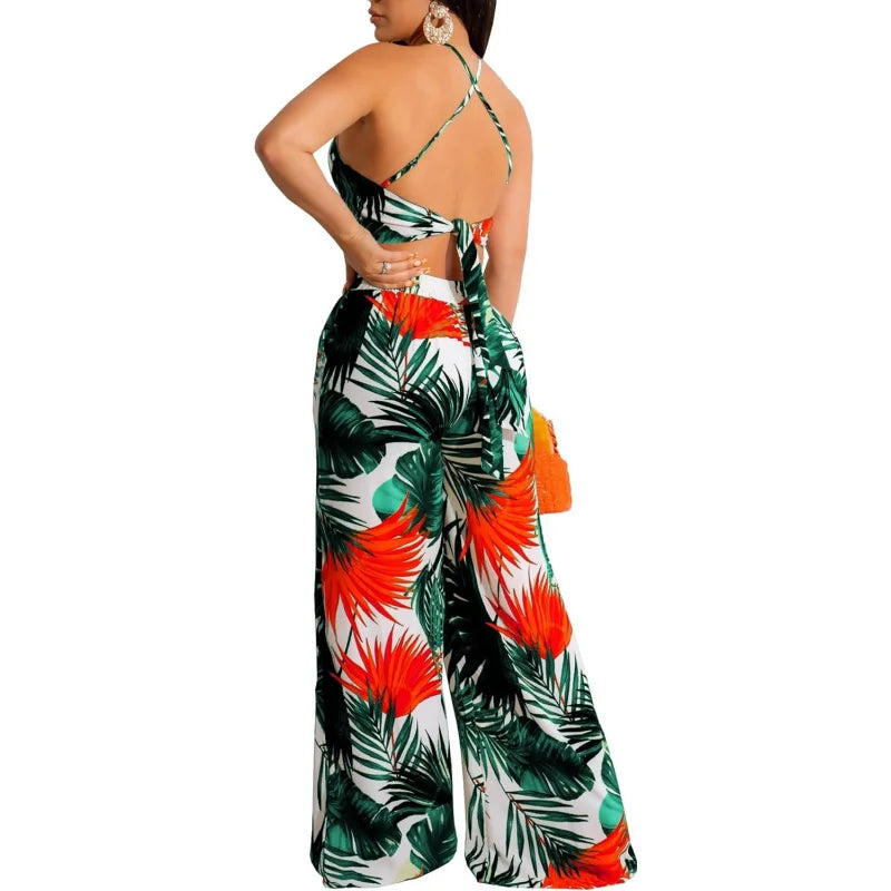 Elegant Two Piece Outfits for Women Sexy Bandage Top Long Straight Pants Swimwear Sets Coverups Vacation Beach