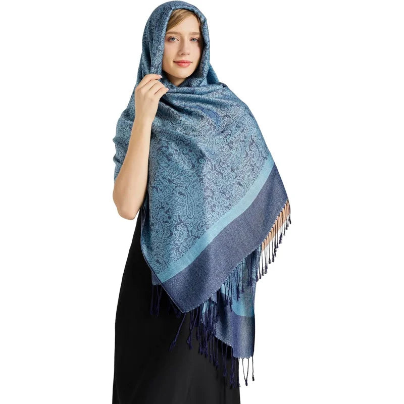 Silky Paisley Pashmina Shawl Scarf-Women's Soft Double-side Jacquard Pashminas Wrap for Evening Dress Travel Shawl