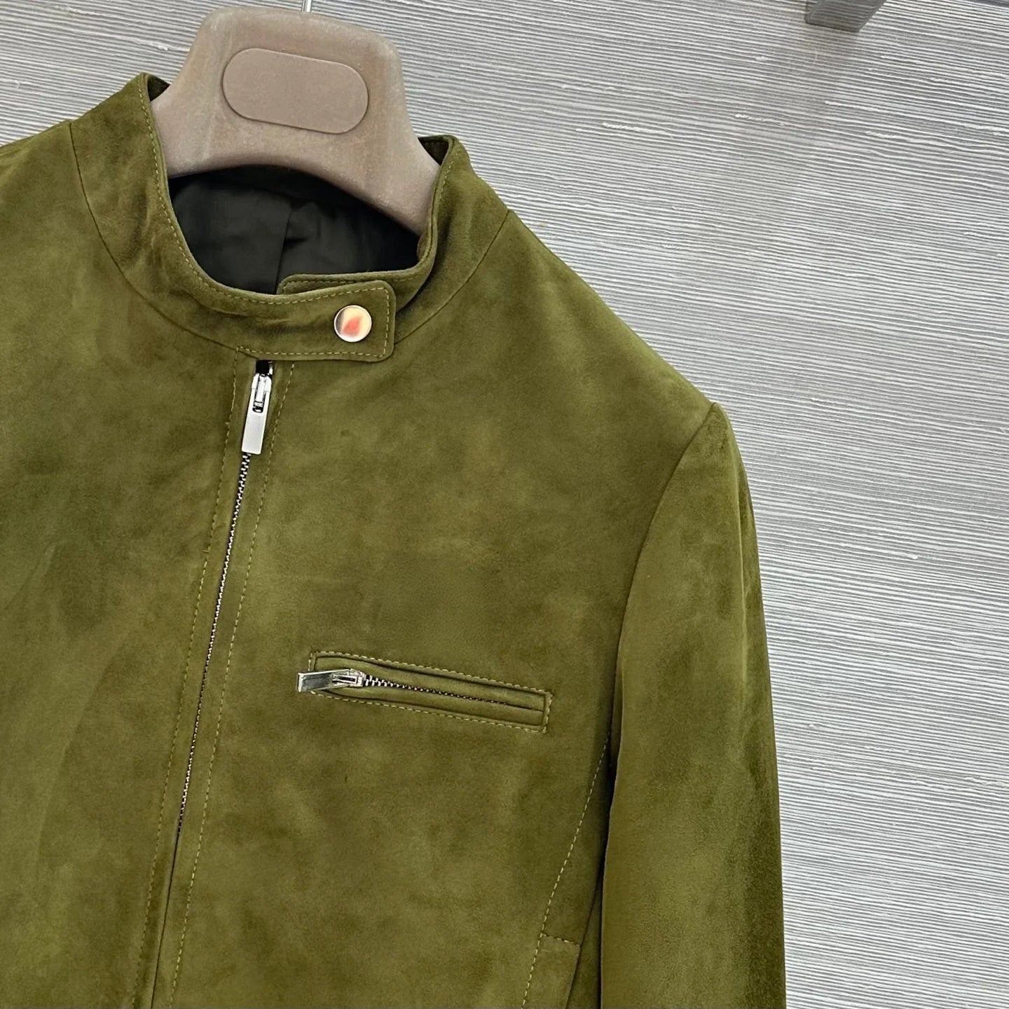 Women's Pure Color Leather Long Sleeve Stand Collar Zipper Short Jacket Autumn Winter Fashion Elegant Style 26713204