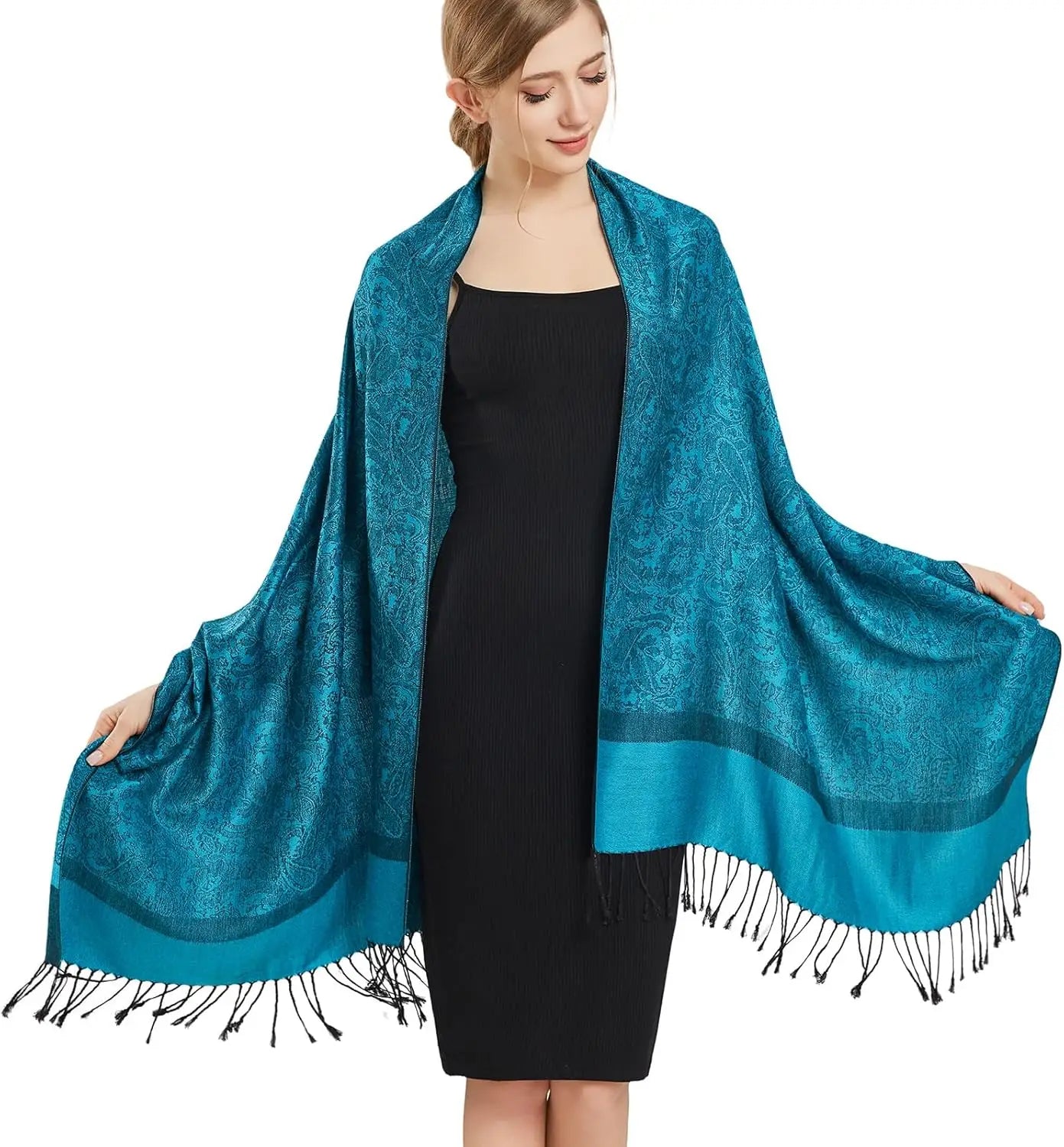Silky Paisley Pashmina Shawl Scarf-Women's Soft Double-side Jacquard Pashminas Wrap for Evening Dress Travel Shawl