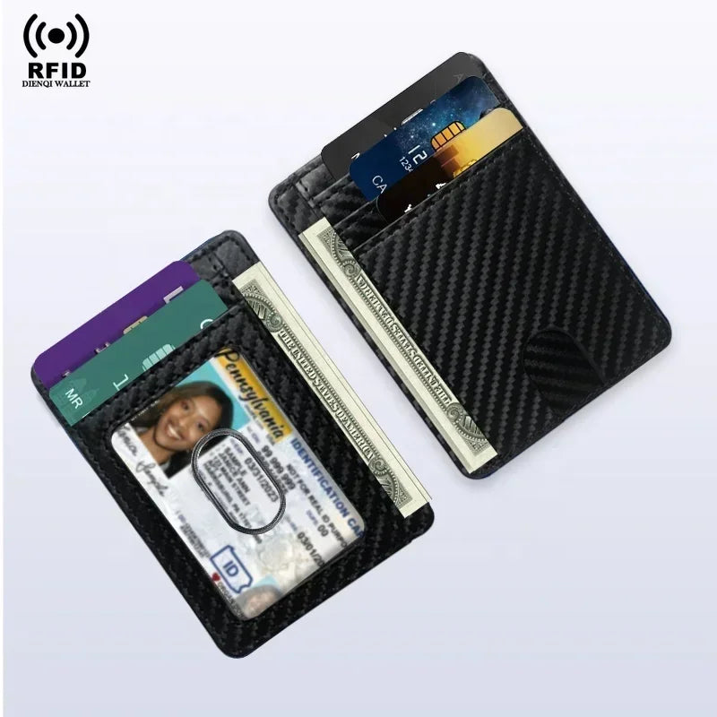 RFID Blocking Wallet Men ID Credit Card Holders Pu Leather Carbon Fiber