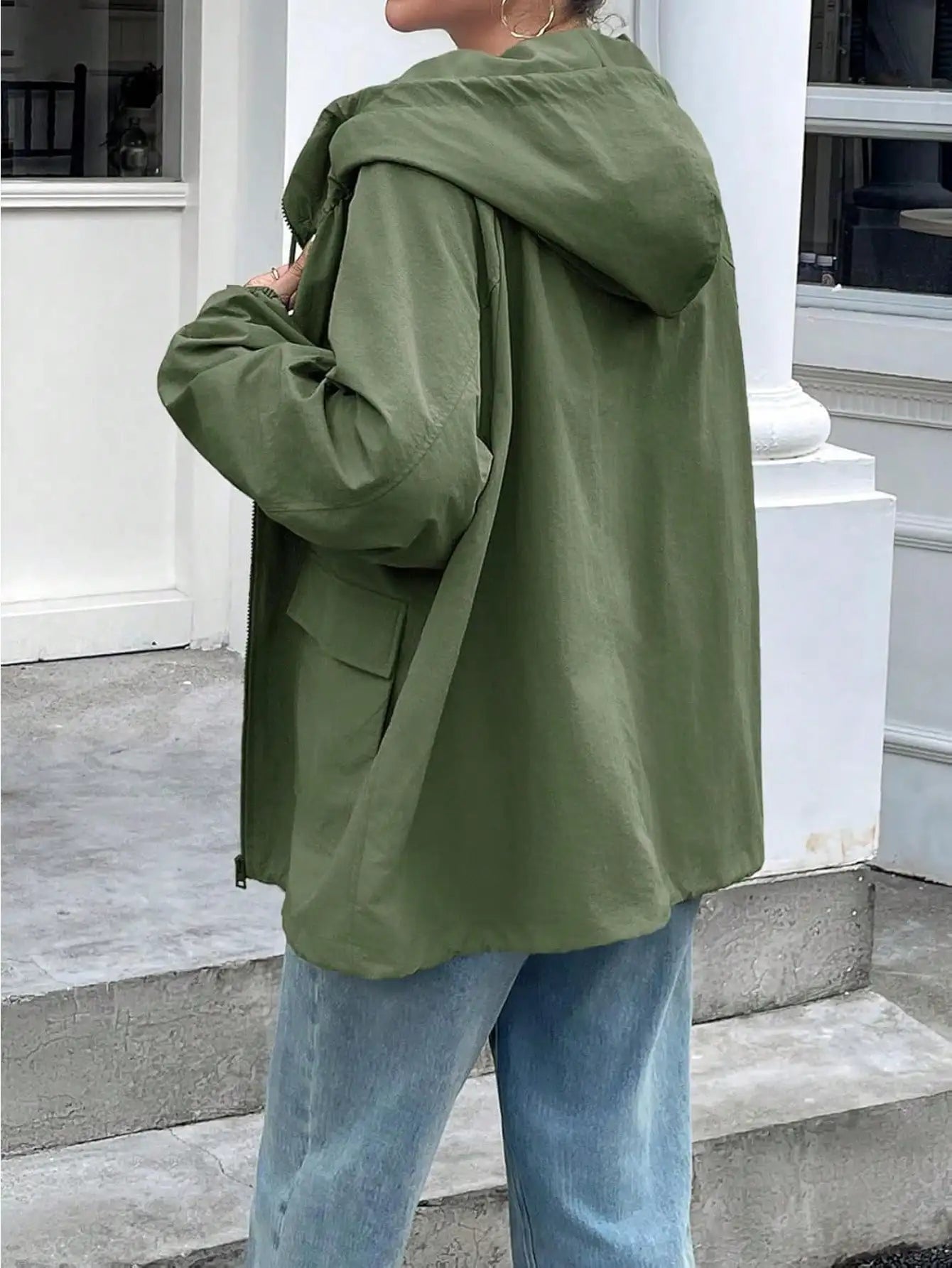 Fisoew waterproof Raincoat Women Lightweight Oversized Hooded Windbreaker Jacket With Pockets Outdoor Travel Trench Coat Fall