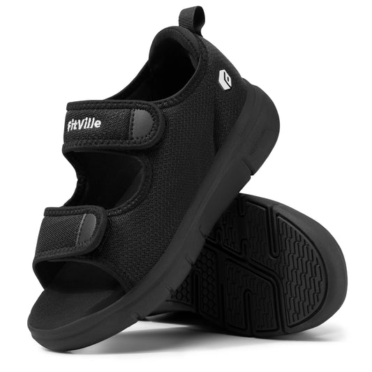 FitVille Men'S Sandals Summer Flat Shoes Widened Elderly Casual Shoe Breathable Lightweight For Plantar Fasciitis Pain Relief