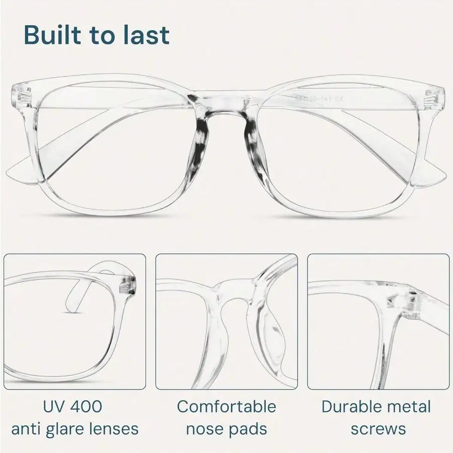 Transparent Clear Blue Light Glasses For Computer And Gaming - Anti UV Ray Lenses Scratch-Resistant And Comfort Fit