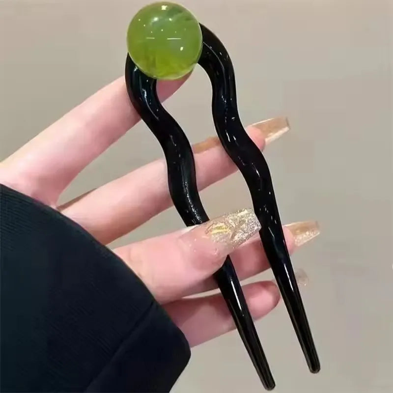 Fashion Colored Pearl U-Shaped Hair Sticks/ Hairpin Hair Fork Bun Acrylic Hair Clip