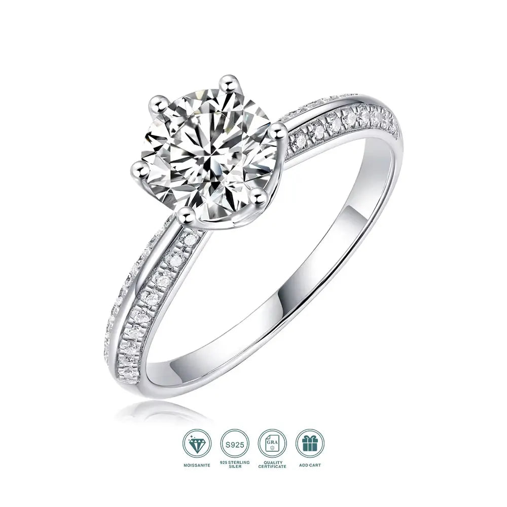 LYEE CYEE 1ct 2ct 3ct Moissanite Ring 925 Sterling Silver 18K Gold Plated Elegant Gift Jewelry for Women Comes with GRA Certificate