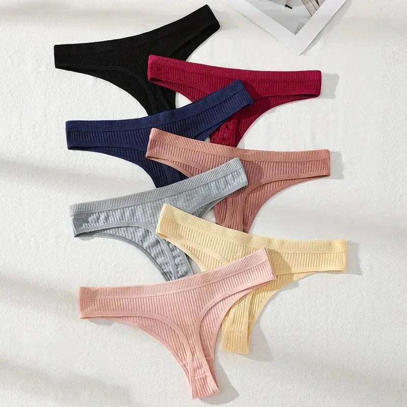 7Pcs Women Cotton Thongs Panties Striped Underwear Sexy Underpants Black Panty Soft G-Strings Plus Size Tanga Female Lingerie