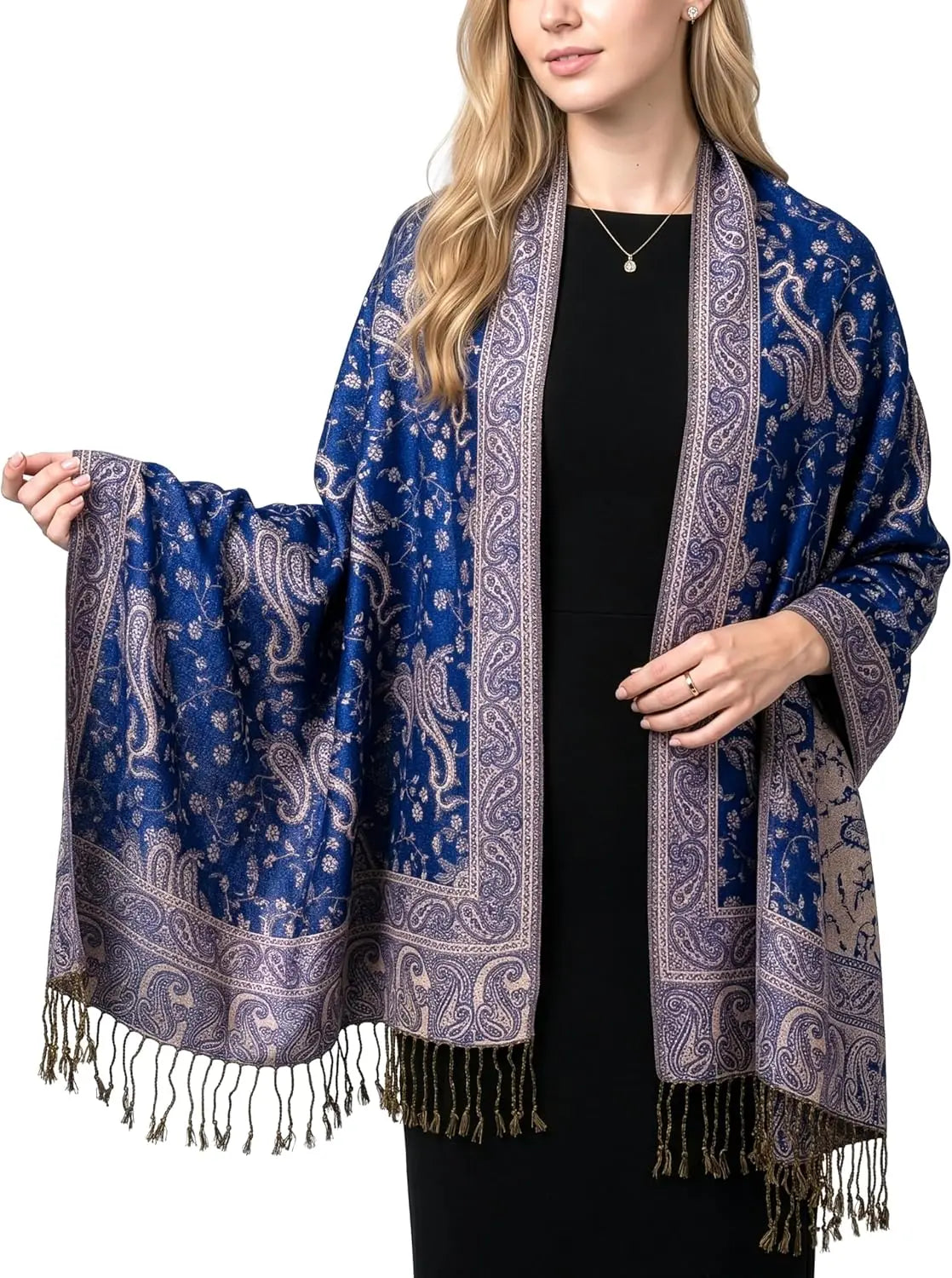 Reversible Paisley Pashmina Rave Scarf – Exotic Indian Shawls and Wraps for Evening Dresses, Festivals, All Seasons