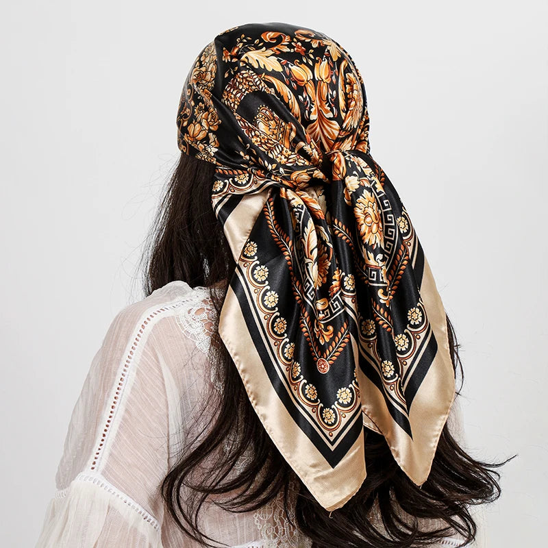 "Luxury Brand Square Silk Scarf Women Shawl 90*90cm Cashew Print Kerchief Femme HeadScarf Foulard Satin Bandana Hijab random "