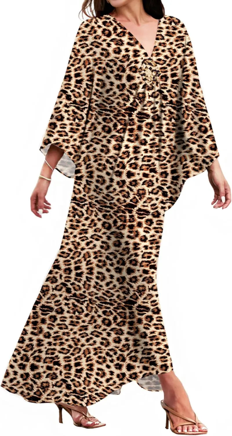 Kaftan Dresses for Women, V Neck Moo Moos Colorful Print Cover Ups Caftan Beach Dresses for Swimwear