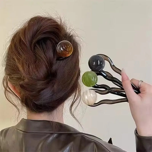 Fashion Colored Pearl U-Shaped Hair Sticks/ Hairpin Hair Fork Bun Acrylic Hair Clip