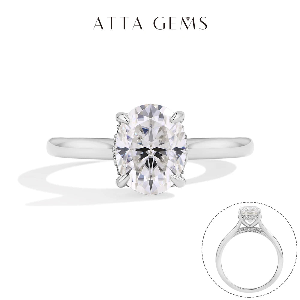 ATTAGEMS Oval cut 9*7mm2CT DVVS Moissanite Ring 925 Sterling Silver for Women Wedding Jewelry High Quality