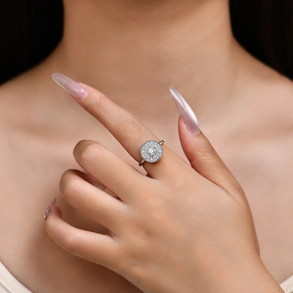 ATTAGEMS Round Cut 0.5CT Full Moissanite Ring DVVS1 Real 925 Sterling Silver for Women Engagement Fine Jewelry Shipping From USA