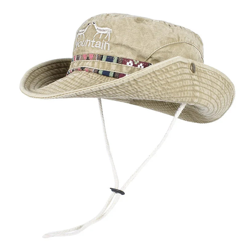Outdoor Sun Hat Woman Bucket Hat Men Embroidered Vintage Beach Waterproof Fisherman Fishing Cap Summer Foldable Bob Man Panama