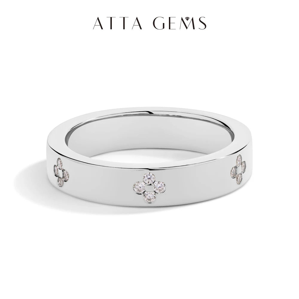 ATTAGEMS Simple D VVS1 Moissanite Ring Round Cut 1.2mm S925 Sterling SIlver Wedding Band Jewelry For Women