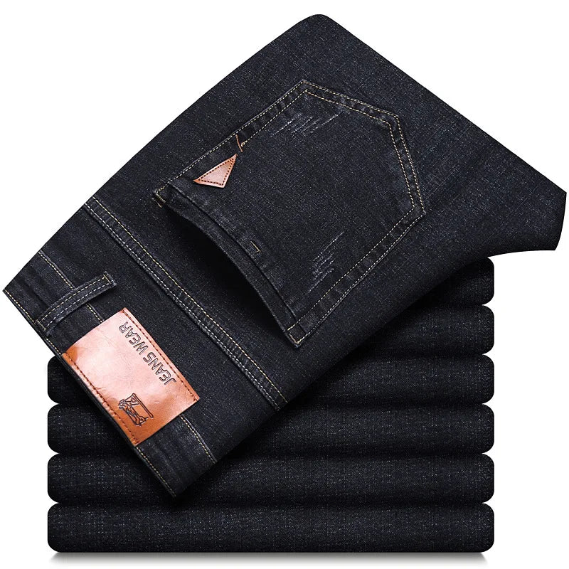 Spring Autumn Business Men Jeans Casual Straight Stretch Classic Black/ Sky Blue/ Grey Work Denim Trousers Brand Clothing