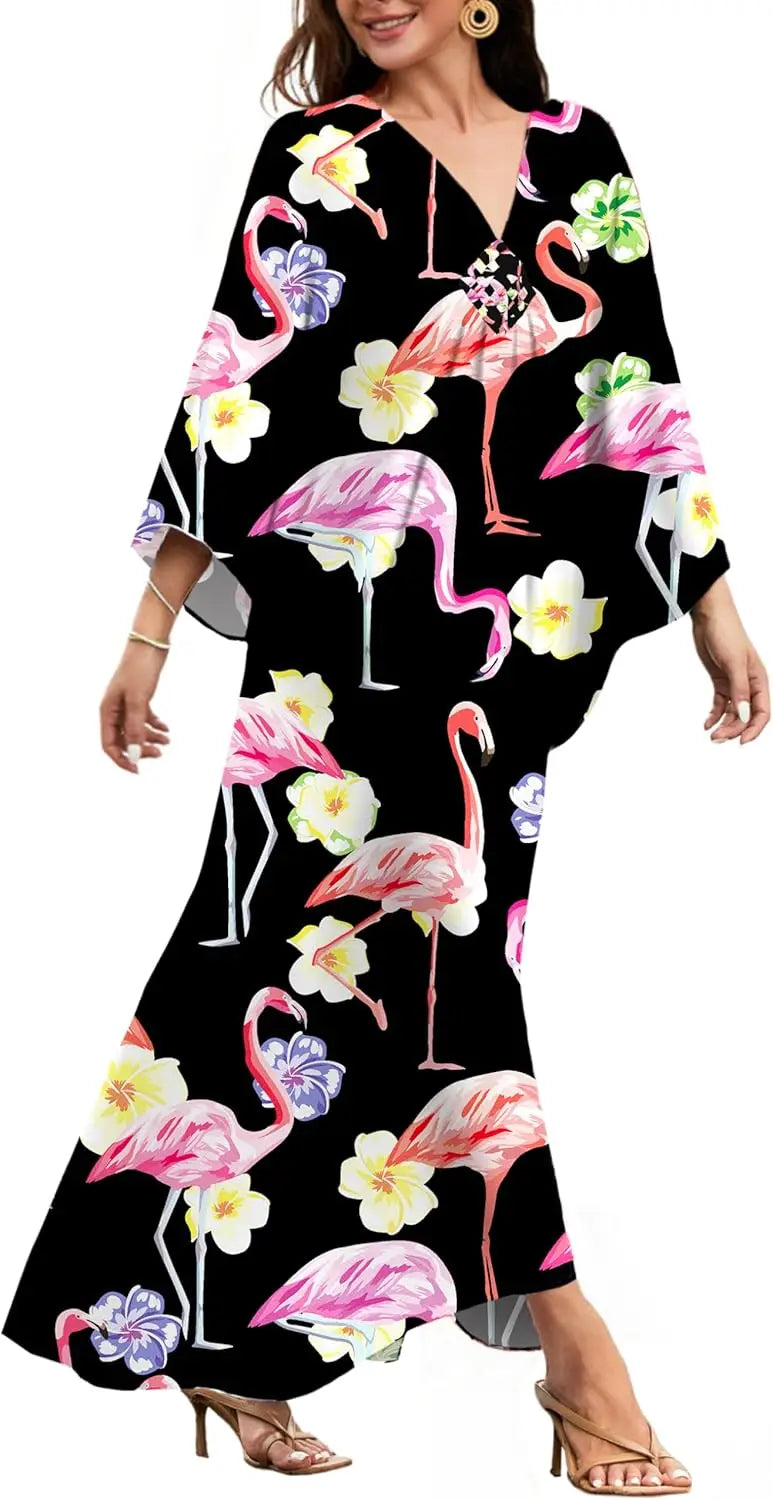 Kaftan Dresses for Women, V Neck Moo Moos Colorful Print Cover Ups Caftan Beach Dresses for Swimwear