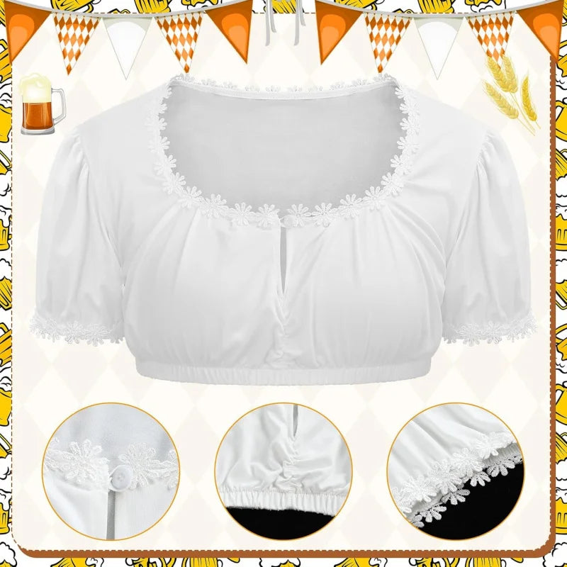 3 Pcs Oktoberfest Dirndl German Blouse Crop Top