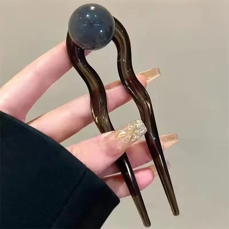 Fashion Colored Pearl U-Shaped Hair Sticks/ Hairpin Hair Fork Bun Acrylic Hair Clip