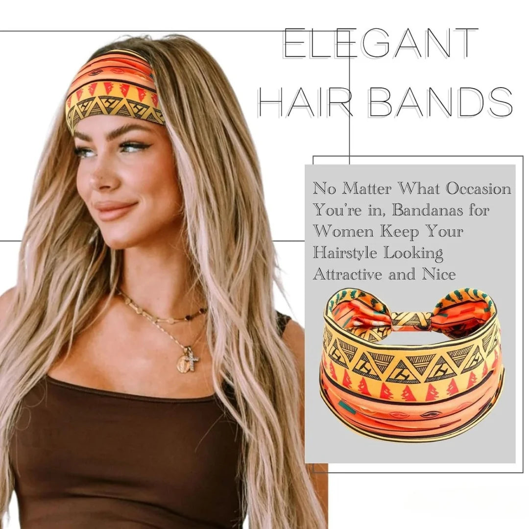 4 Pcs Women's Wide Boho Knotted Non-Slip Turban Headwraps - Stretchy Bandeau Hair Bands for Sports, Yoga, Workouts