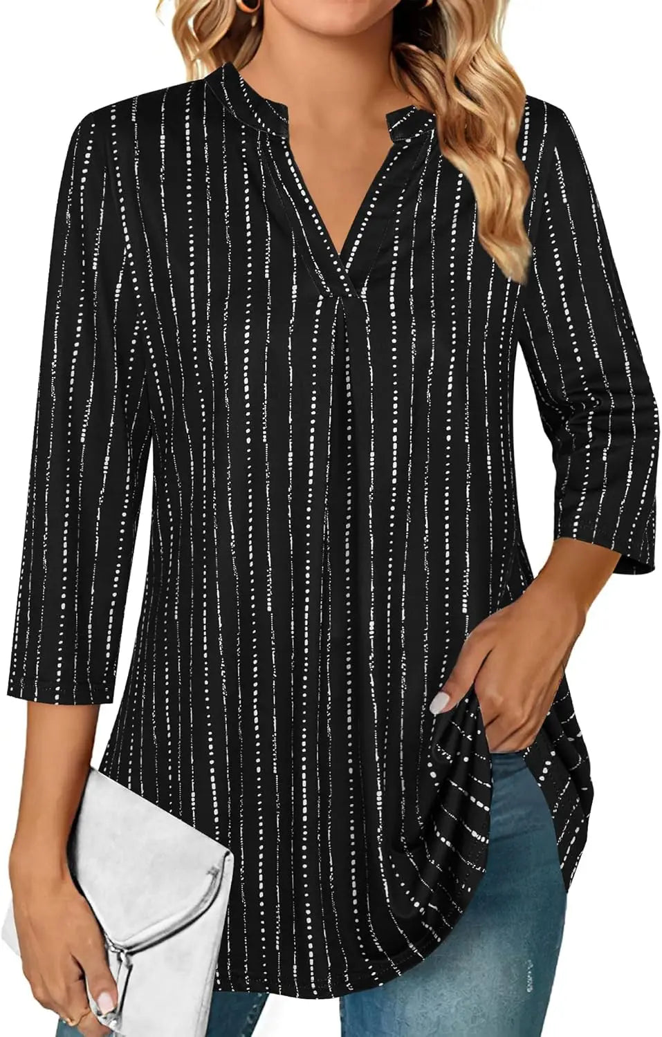 Women's Top Dressy Casual 3/4 Sleeve V Neck Chiffon Shirt Work Blouses