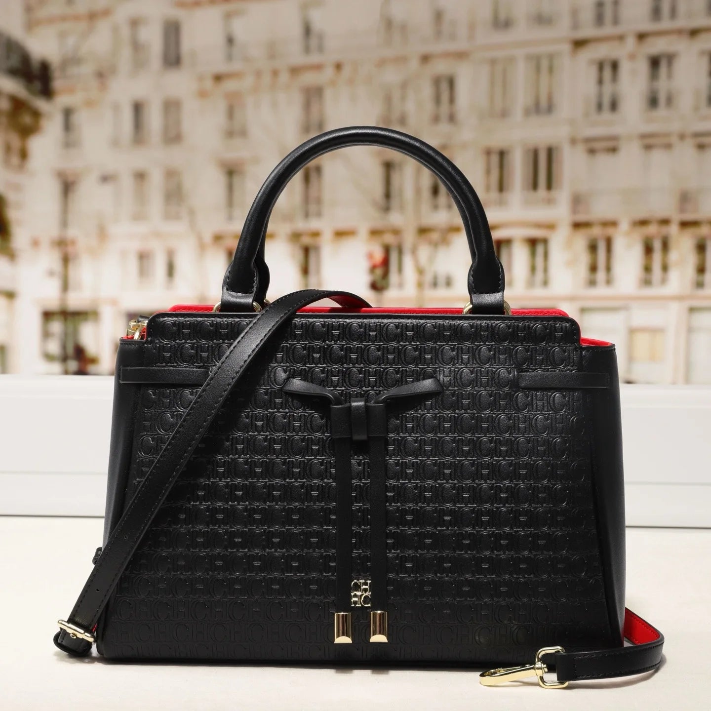 CH Embossed Pattern Tote Bag Bow Accent Versatile Handheld Crossbody Design Daily Commute 2026 New Bag