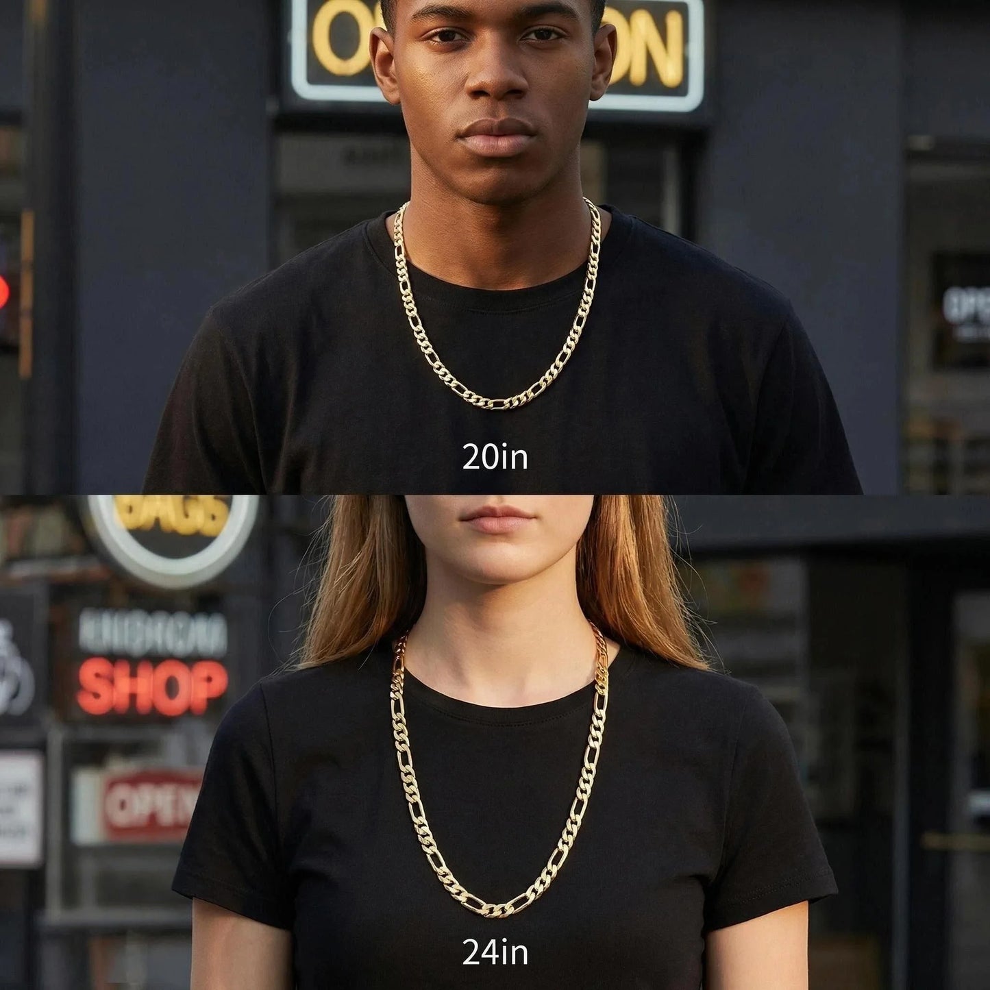 2.5-10mm Figaro Stainless Steel 14K Gold Plated Link Chain Necklace Fashion Women Men's Hip Hop Rock Jewelry