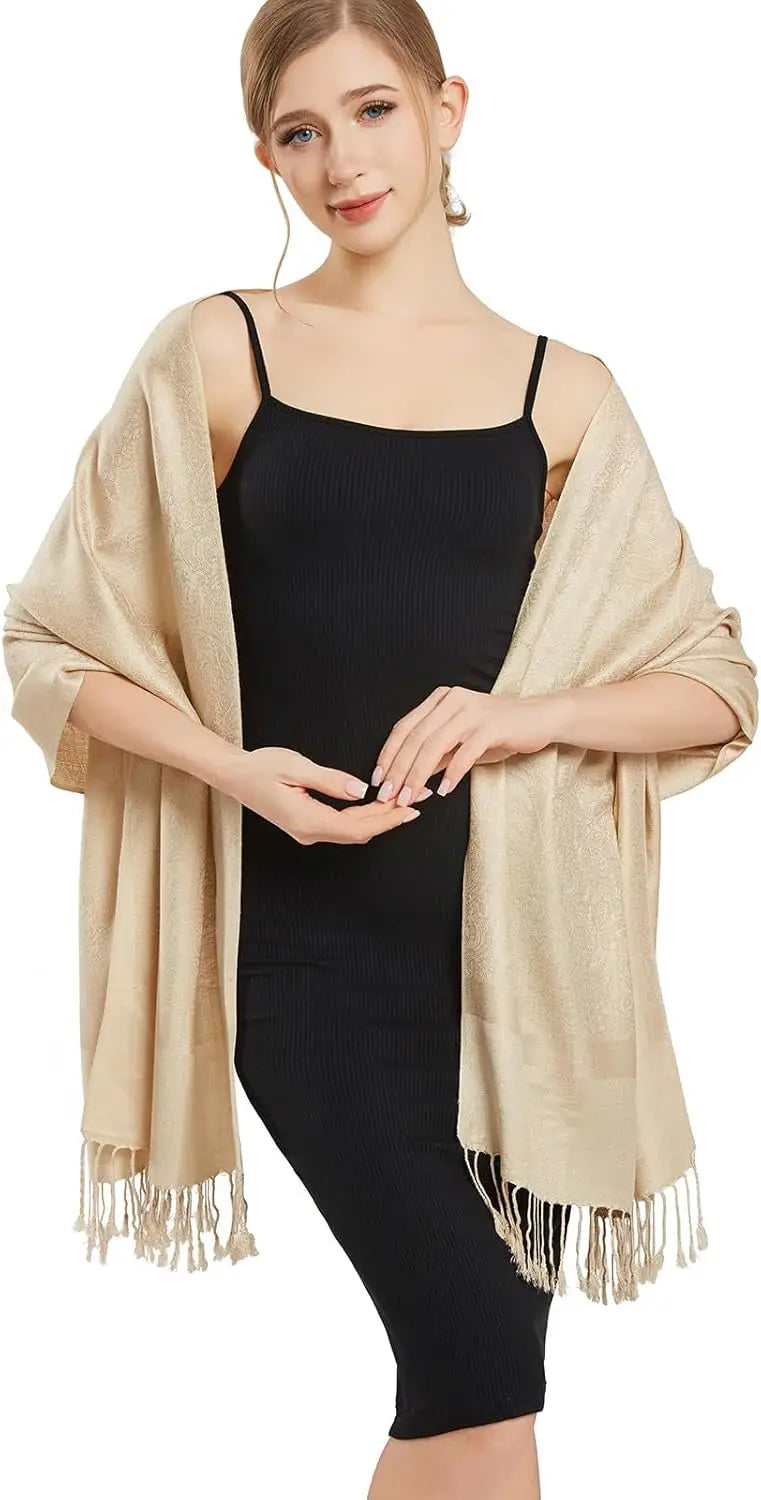 Silky Paisley Pashmina Shawl Scarf-Women's Soft Double-side Jacquard Pashminas Wrap for Evening Dress Travel Shawl