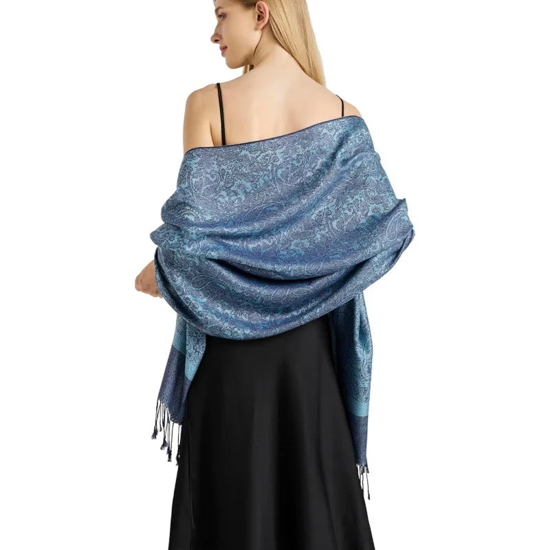 Silky Paisley Pashmina Shawl Scarf-Women's Soft Double-side Jacquard Pashminas Wrap for Evening Dress Travel Shawl