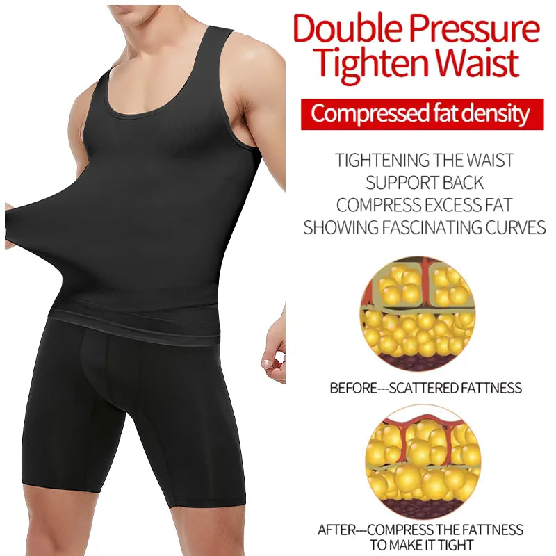 3 PCS Men's Tank Top Undershirt Tummy Control Shapewear Breathable Back Support Underwear Slimming High Stretch Waist Trainer Compression Sleeveless Wide Strap Top