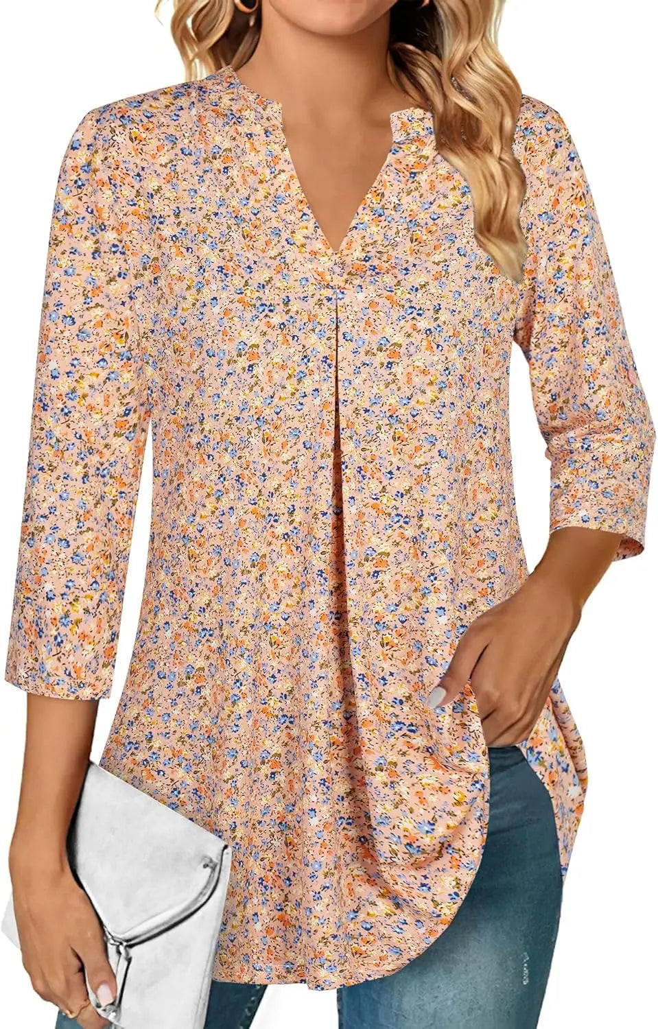 Women's Top Dressy Casual 3/4 Sleeve V Neck Chiffon Shirt Work Blouses
