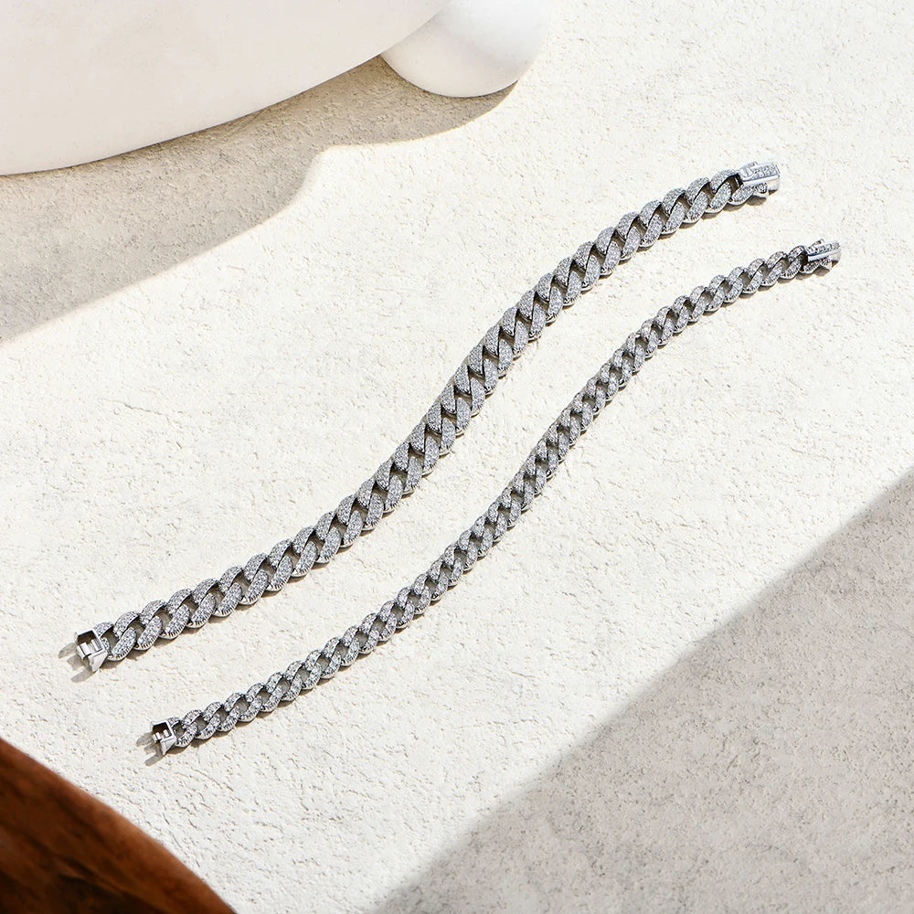 ATTAGEMS Moissanite Cuba Chain 100%S925 Sterling Silver for Man Women Classic Tennis Bracelet Fine Jewelry