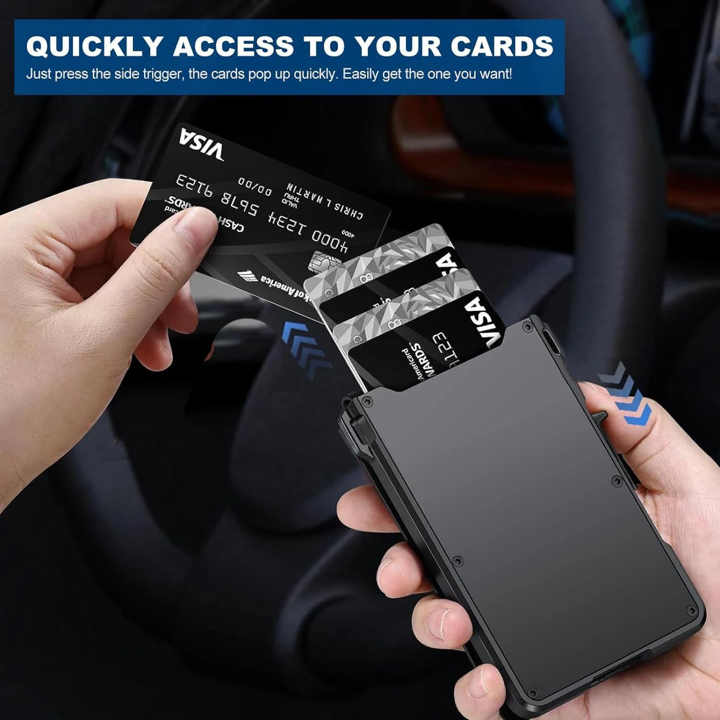 RFID Blocking Mens Wallet | Minimalist Slim, Smart Pop-Up Card Holder, Metal Credit Card Wallet with Money Clip for Men