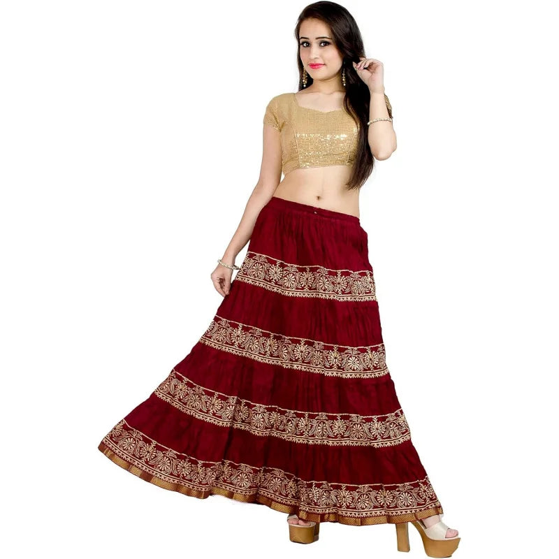 Flowy Long Skirt for Women A Line Casual Beach Party Holiday Maxi Skirts (S113-P)