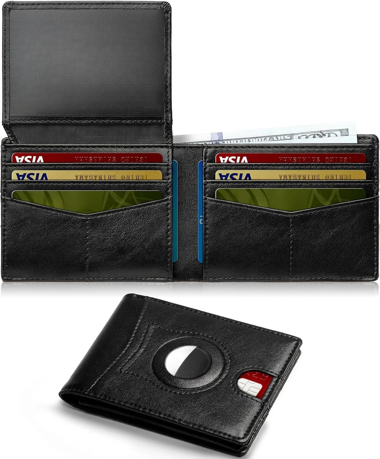 Minimalist Small Compact Front Pocket Credit Card Holder, Thin, Men's Leather Wallet, Smart Security With 2 ID Windows, 1 Cash