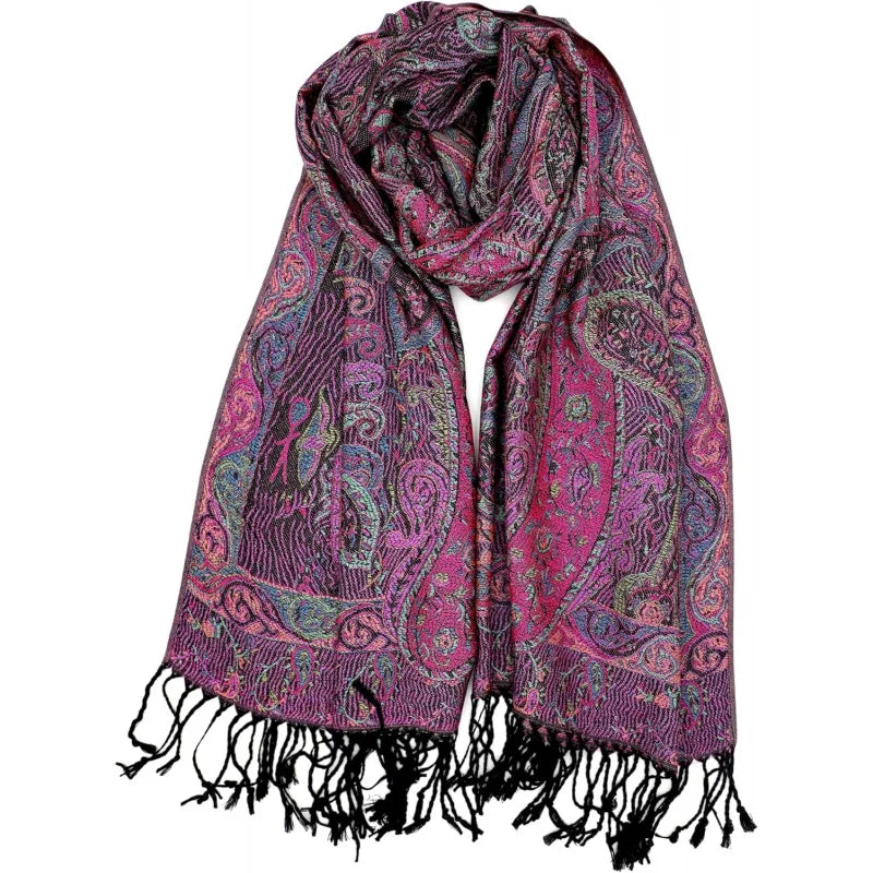 Reversible Paisley Pashmina Rave Scarf – Exotic Indian Shawls and Wraps for Evening Dresses, Festivals, All Seasons