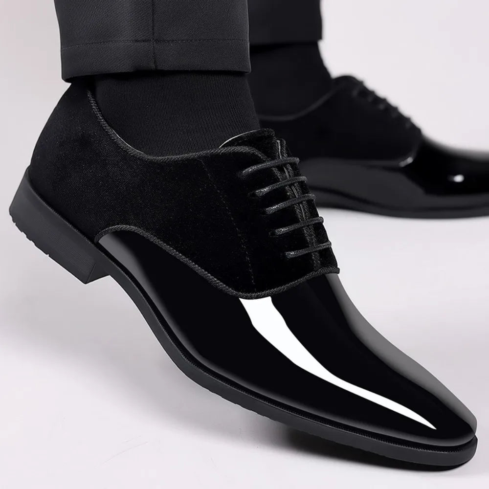 Men's Oxford Shoes High Gloss Low Top Square Toe Lace-Up Formal Suit Tuxedo Dress Shoes For Business Casual Shoe For Men