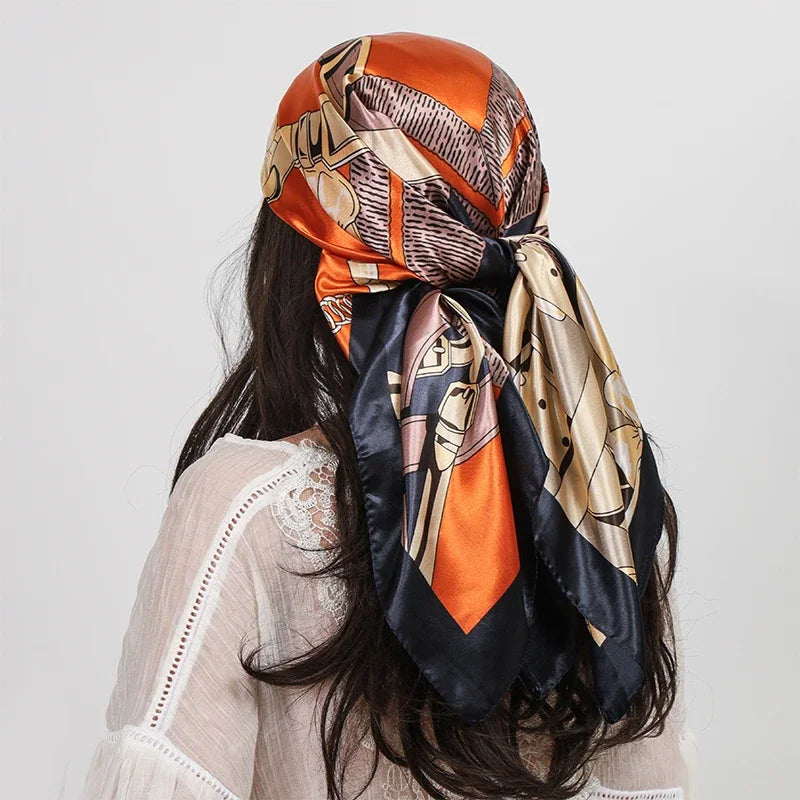 "Luxury Brand Square Silk Scarf Women Shawl 90*90cm Cashew Print Kerchief Femme HeadScarf Foulard Satin Bandana Hijab random "
