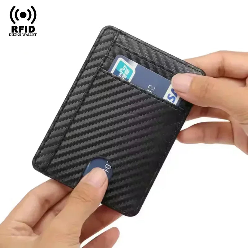 RFID Blocking Wallet Men ID Credit Card Holders Pu Leather Carbon Fiber