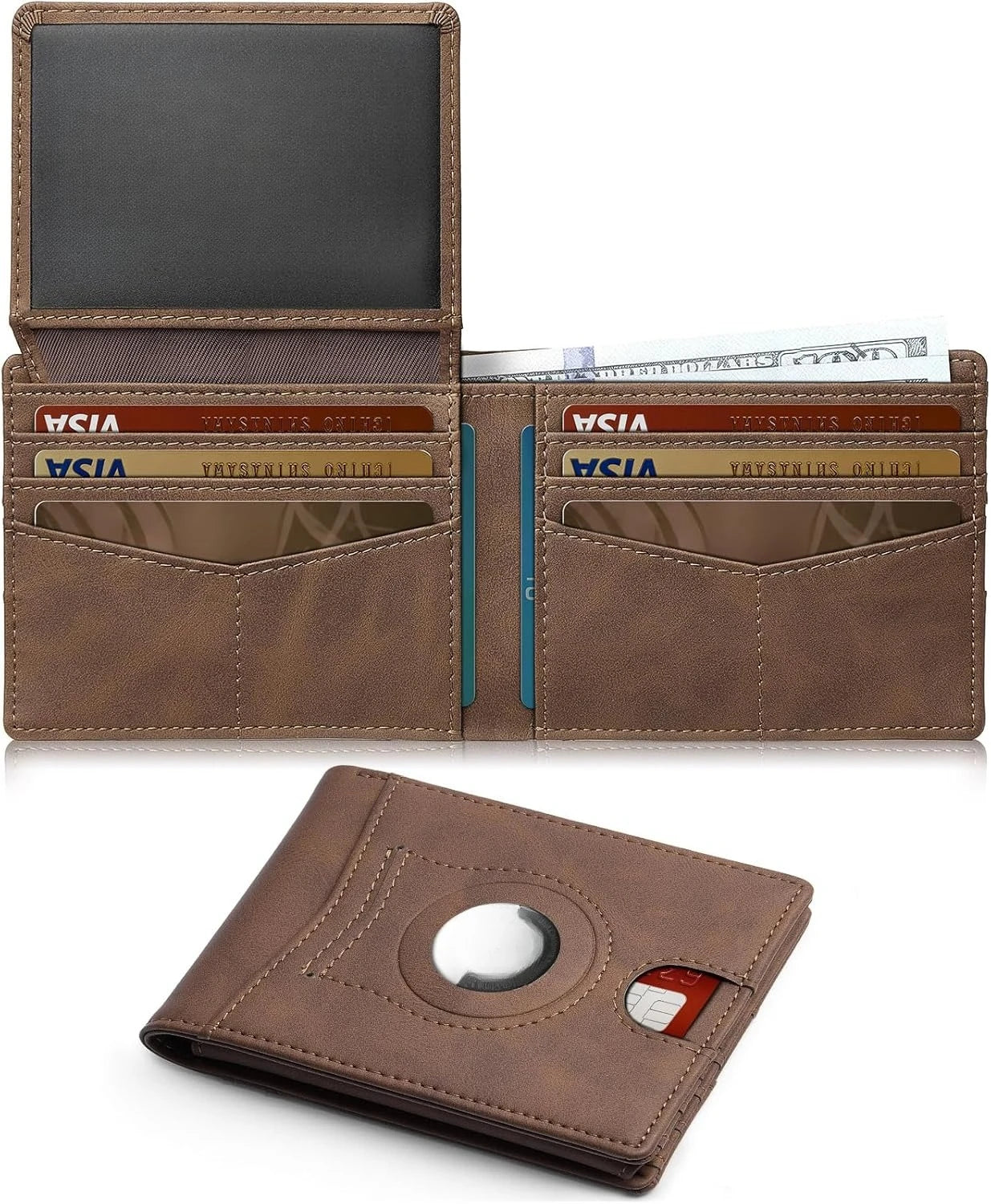Minimalist Small Compact Front Pocket Credit Card Holder, Thin, Men's Leather Wallet, Smart Security With 2 ID Windows, 1 Cash