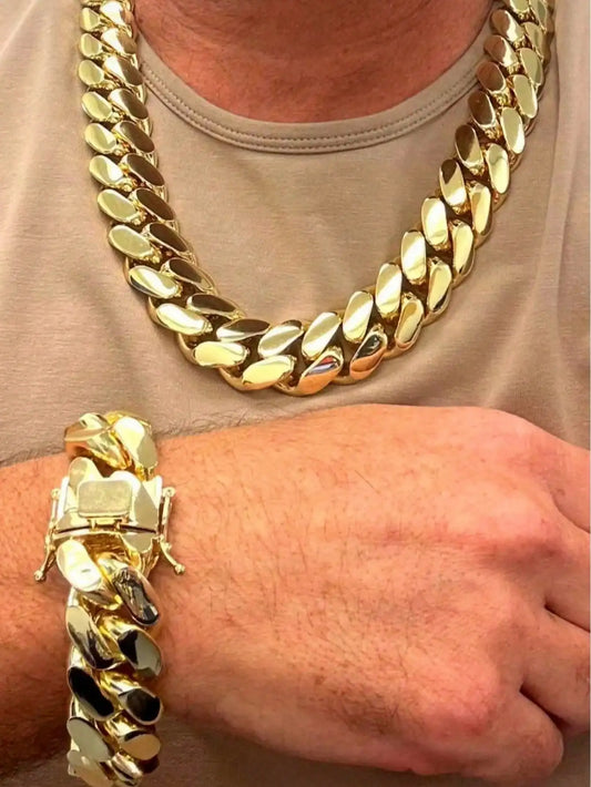 8-22mm Gold Color Stainless Steel  Cuban Miami Link Chain Necklaces for 18k Gold-plated Men (1PC)