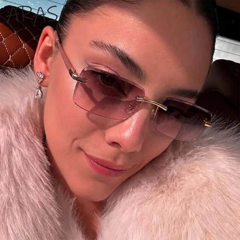 Rimless Rectangle Sunglasses Women 2026 Luxury Designer Fashion Retro Metal Sun Glasses Trendy Y2K Shades Small Frame Eyewear
