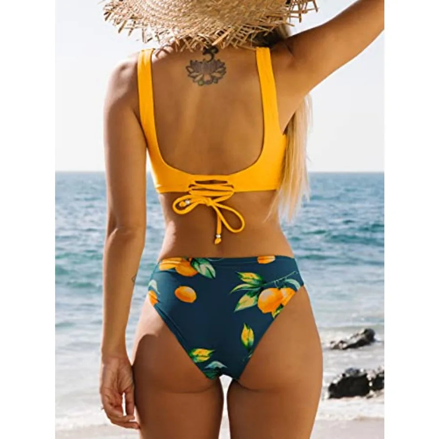 Women's Bikini Swimsuit Front Cross Lace Up Two Pcs Bathing Suit