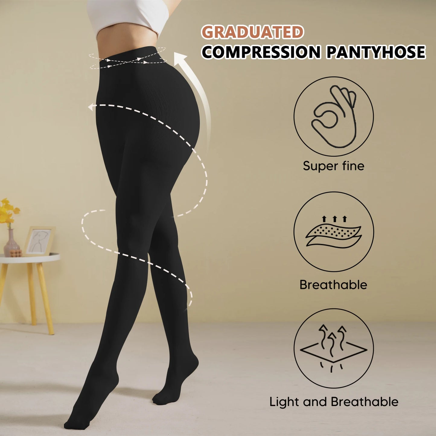 15 - 20mmHg Compression Stockings Closed Waist Light Compression Pantyhose