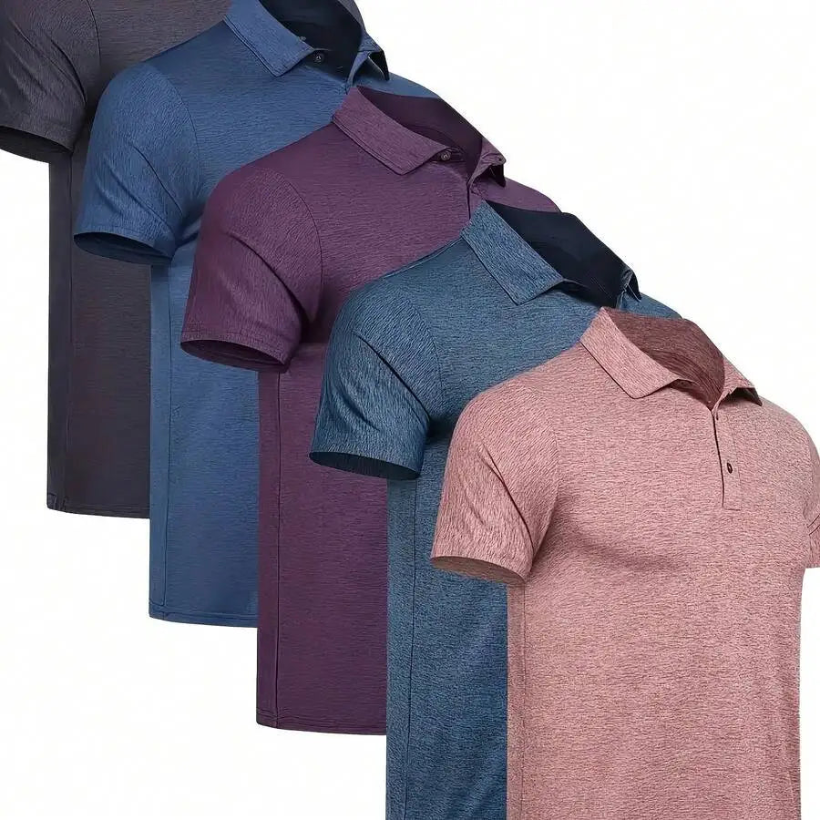 5pcs Mens Quick Dry Short Sleeve Shirt Breathable Performance Casual Workout Top