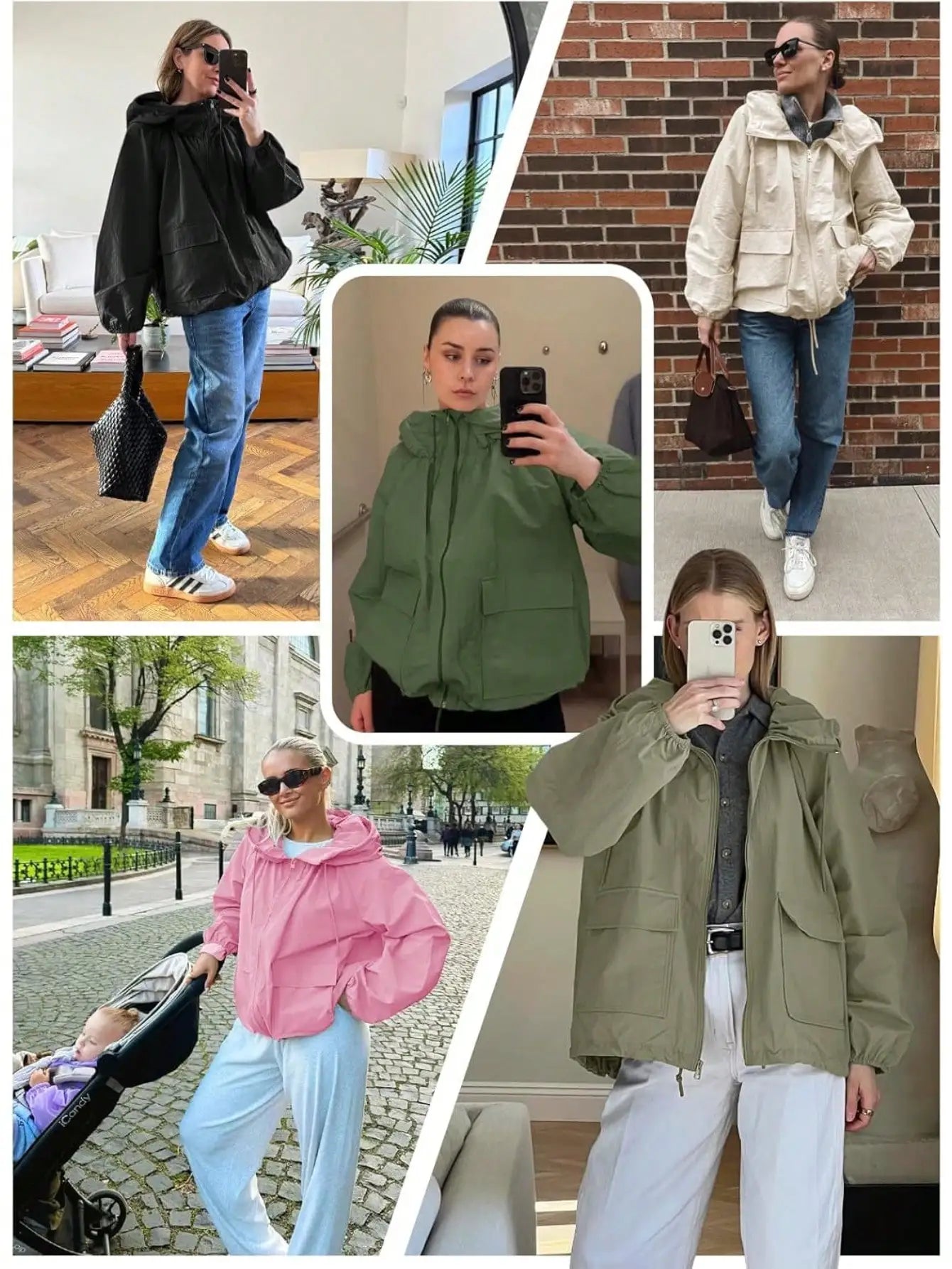 Fisoew waterproof Raincoat Women Lightweight Oversized Hooded Windbreaker Jacket With Pockets Outdoor Travel Trench Coat Fall