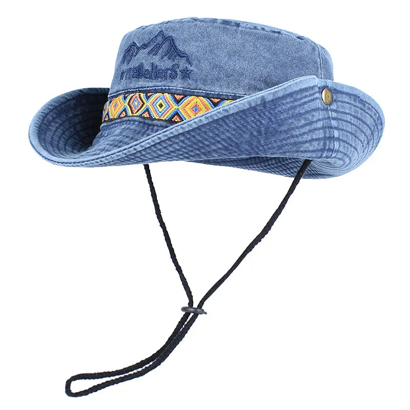 Outdoor Sun Hat Woman Bucket Hat Men Embroidered Vintage Beach Waterproof Fisherman Fishing Cap Summer Foldable Bob Man Panama
