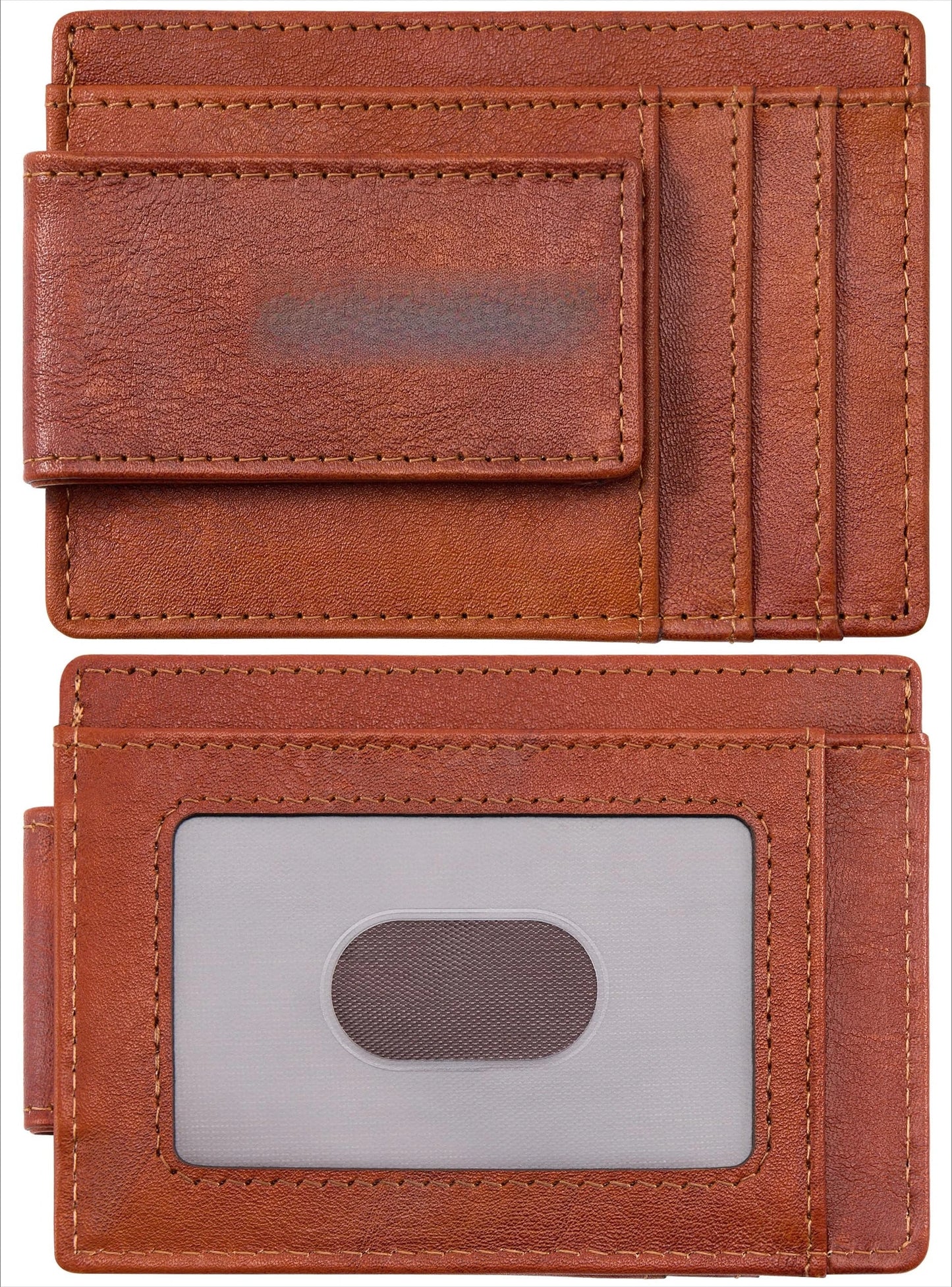 Slim Wallet for Men RFID Blocking Money Clip, Minimalist Front Pocket Credit Card Holder, Magnetic Thin Wallet with ID Window