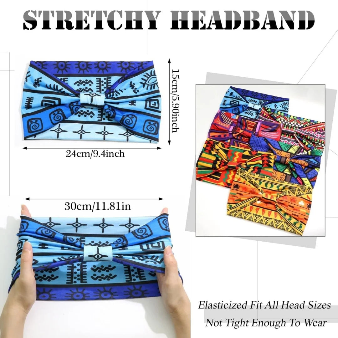 4 Pcs Women's Wide Boho Knotted Non-Slip Turban Headwraps - Stretchy Bandeau Hair Bands for Sports, Yoga, Workouts