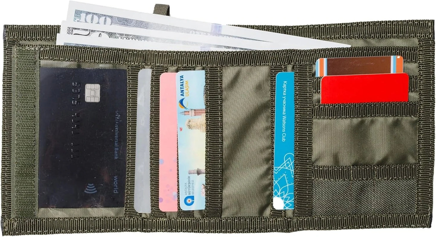 Military Tactical Men's Wallets- ID Card Holder - Canvas, Thin, Front Pocket Travel Wallet -Coin Zipper Pocket